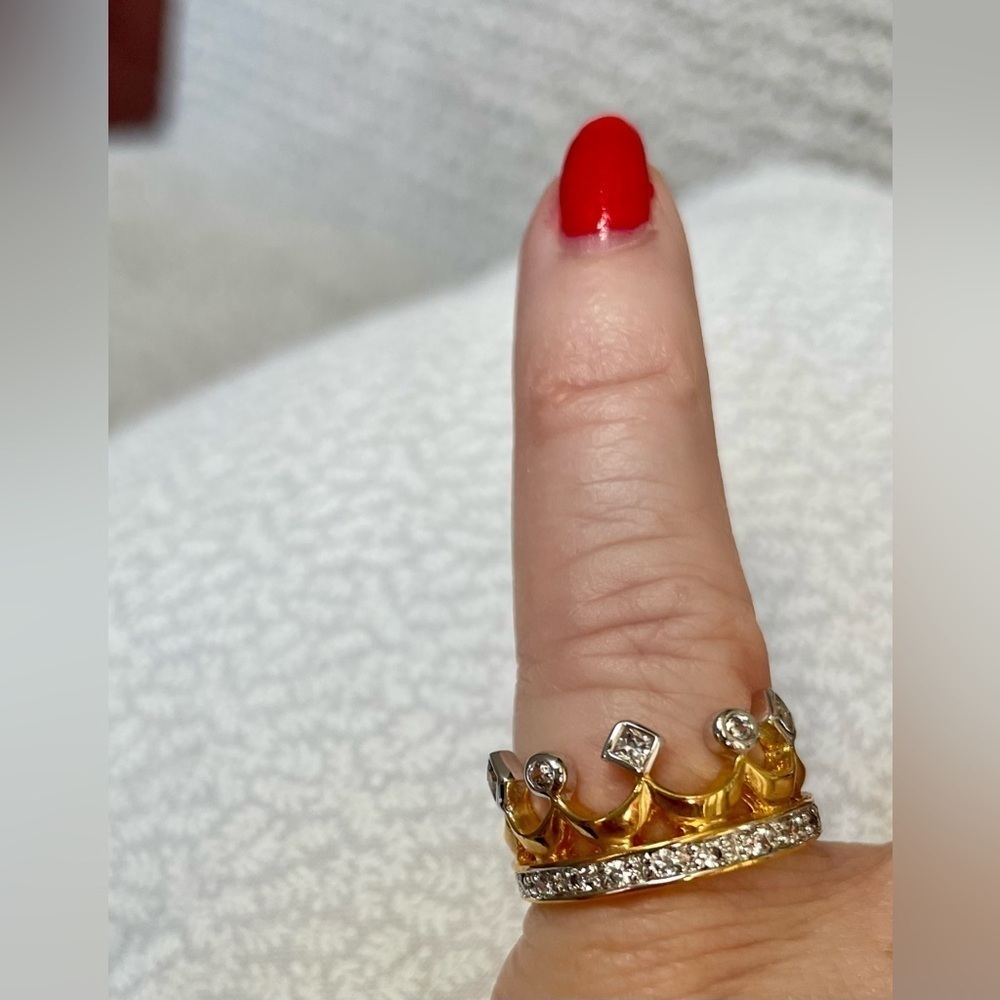 Gold Silver Tone Crown Cubic Zirconia Accented Channel Set Ring - Picture 2 of 6